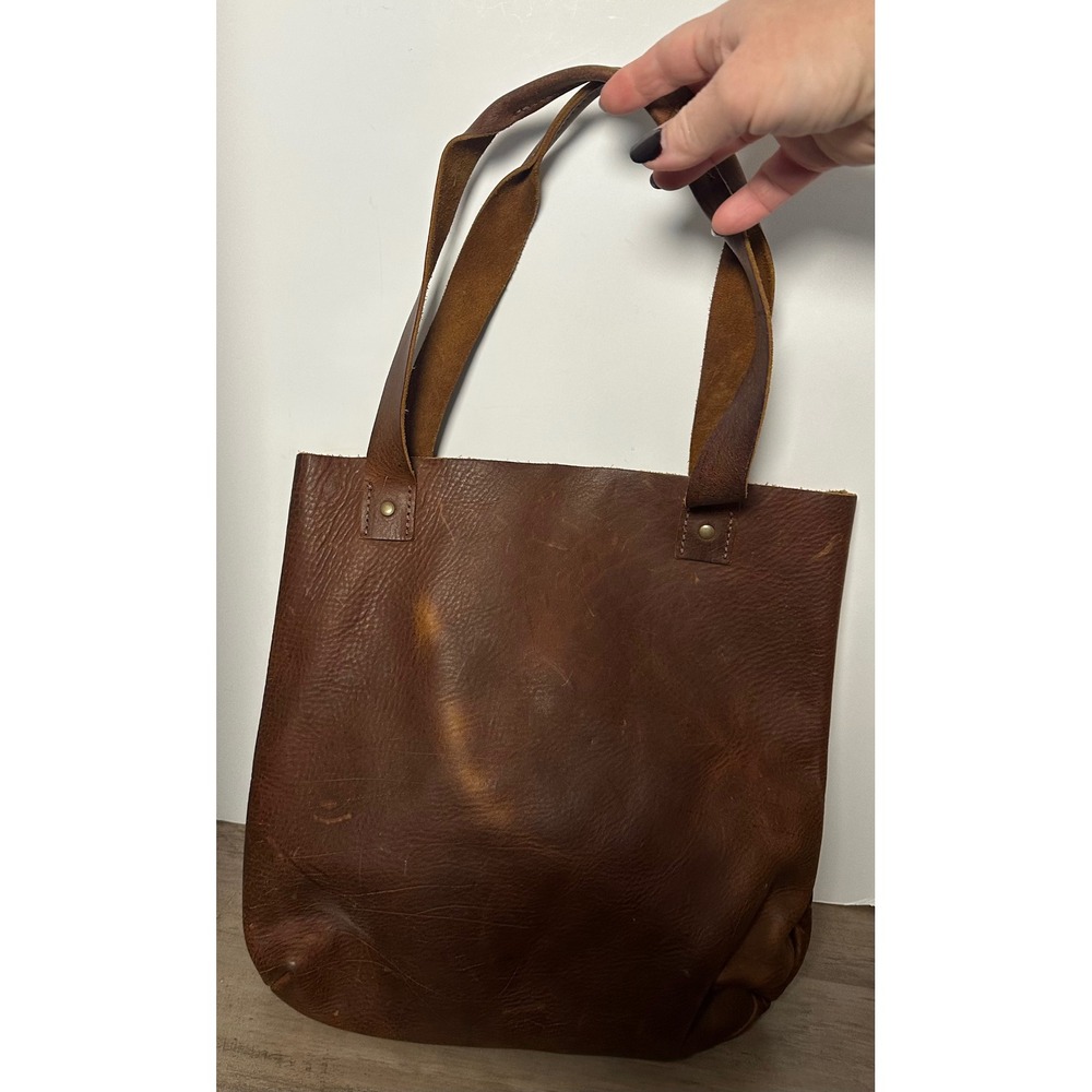 Tucker & Bloom Brown‎ Distressed Bison Tote Bag Handmade